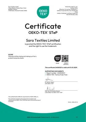 Certificate for OEKO-TEX STeP