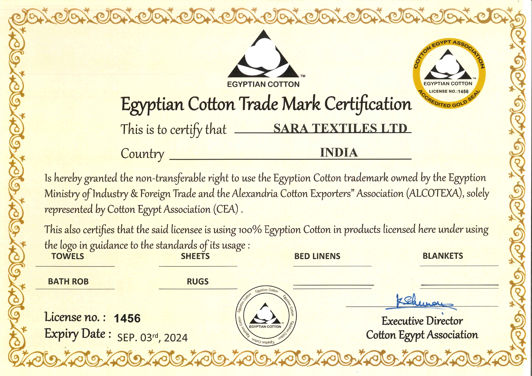 Egyptian Cotton Gold Seal, 2023–24